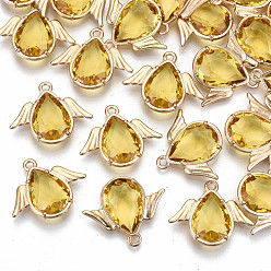 Золотистый Граненые подвески стекла, с элементами из экологически чистого сплава, без кадмия, без никеля и без свинца, ангел, золотой свет, золотые, 18x22x4.5 мм, отверстие : 1.6 мм