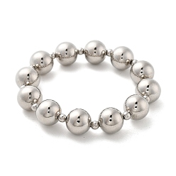 Платина Латунные круглые бусины эластичные браслеты для женщин, реальный 18 k позолоченный, платина, внутренний диаметр: 1-3/4 дюйм (4.35 см), бусины : 12 мм