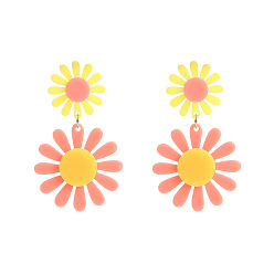 Светло-Коралловый Богемные акриловые серьги-гвоздики, цветок, платина, свет коралловый, 57x35 мм