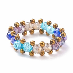 Blue Glass Braided Bead Finger Ring for Women, Blue, US Size 7 3/4(17.9mm)