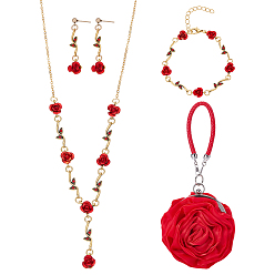 Золотой Комплекты из серег-гвоздиков из розового сплава, браслета-цепочки и ожерелья с подвеской, с цветочным полиэстеровым кошельком для мелочи, золотые