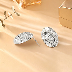 Silver Brass Micro Pave Cubic Zirconia Stud Earrings, Oval, Silver, 23x17mm