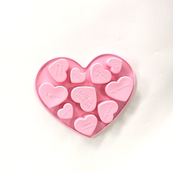 Pink Silicone Baking Molds Trays, with 10 Heart-shaped Cavities, Reusable Bakeware Maker, for Fondant Chocolate Candy Making, Pink, 150x176x18mm