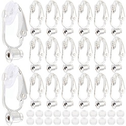 Серебро 36шт. латунные клипсы-серьги-конвертеры выводы, с удобными силиконовыми зажимами 36 шт. на подушечках серег, серебряные, 19x6x9 мм, отверстие : 1 мм