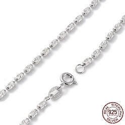 Real Platinum Plated Rhodium Plated 925 Sterling Silver Bead Chains Necklace for Women, Textured, with 925 Stamp & Spring Clasp, Real Platinum Plated, 18 inch(45.6cm)