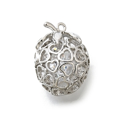 Платинированный Латунь с кубическим цирконием подвеской, без кадмия, без никеля и без свинца, клубника с сердечками, Реальная платина, 22.5x16x15 мм, отверстие : 1.5 мм