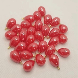 Red ABS Plastic Imitation Pearl Pendants, with Metal Findings, Teardrop Charm, Red, 14x10mm