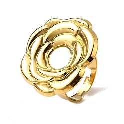 Настоящее золото 18K Регулируемые 304 открытые манжетные кольца из нержавеющей стали, настройки кольца чашки безеля, цветок, ионное покрытие (ip), реальный 18 k позолоченный, лоток : 8 мм, внутренний диаметр: 18 мм, Цветок: 27.5x29 мм