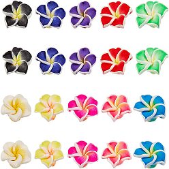Couleur Mélangete Argile polymère main 3 d perles fleurs de frangipanier, couleur mixte, 15x8mm, trou: 2 mm, 10 couleurs, 10 pcs / couleur, 100 pcs / boîte