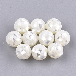 White Resin Beads, with White Shell, Round, White, 10~10.5mm, Hole: 1mm