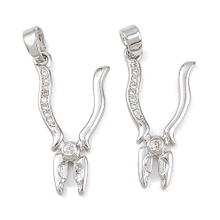 Платина Латунные микропаве прозрачные подвески с фианитом, амулеты-плоскогубцы, платина, 23.5x11.5x2.5 мм, отверстие : 4.5x3 мм