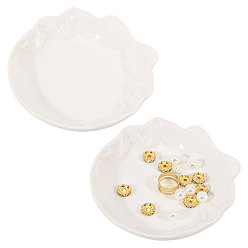 Floral White 2Pcs Bowknot Porcelain Jewelry Storage Display Trays for Rings, Necklaces, Earrings, Floral White, 12.8x12.9x2.8cm