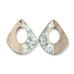 Темный Лосось Деревянные подвески, смола и золотая фольга, слеза, темный лосось, 32.5x27.5x4 мм, отверстие : 2 мм