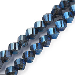 Blue Electroplate Transparent Glass Beads Strands, Faceted, Nuggets, Blue, 8x7mm, Hole: 1.4mm, about 68~70pcs/strand, 18.89~19.68 inch(48~50cm)