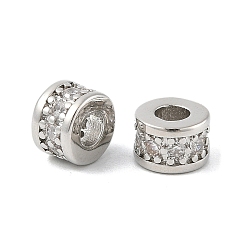 Платина Латунные микро проложить кубического циркония бусы, без кадмия, без никеля и без свинца, трубка, платина, 6x4 мм, отверстие : 2.3 мм