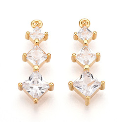 Rhombus Латунные микро проложить кубического циркония подвески, долговечный, без никеля , реальный 18 k позолоченный, ромб, 21.5~22x8~8.5x4.5 мм, отверстие : 1 мм