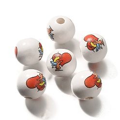 Белый Дым Бусины из дерева с принтом в виде элемента ко дню святого валентина, круглые, серый, 16 мм, отверстие : 4 мм