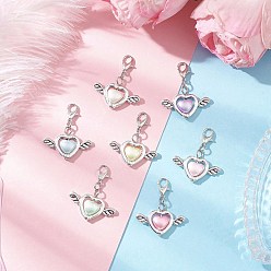 (52) Непрозрачная лаванда Акриловые подвески в форме сердца и крыла с имитацией жемчуга, с цинковым сплавом застежками омаров коготь, разноцветные, 33 мм