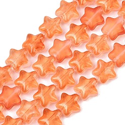 Оранжевый Прозрачный стеклянный бисер нить, с блеском порошок, звезда, оранжевые, 7.5~8x8.3x4 мм, отверстие : 0.7~1 мм, около 50 шт / нитка, 14.72~14.92 дюйм (37.4~37.9 см)