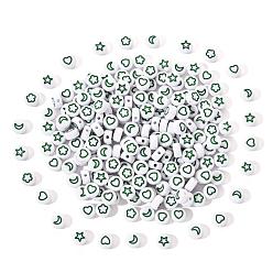 Medium Sea Green White Opaque Acrylic Beads, Flat Round with Heart & Flower & Moon & Star, Medium Sea Green, 7x4mm, Hole: 1.6mm, 200pcs/set