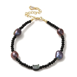 Real 14K Gold Plated Natural Pearl & Shell & Glass Beaded Bracelets, Real 14K Gold Plated, 6-3/4 inch(17.2cm)
