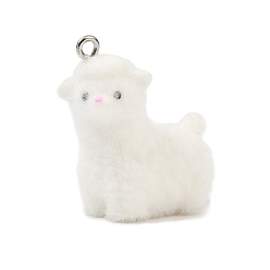 Альпака Подвески из непрозрачной смолы с изображением животных, с железной платиной петлей, альпака, 28x25x14 мм, отверстие : 2 мм