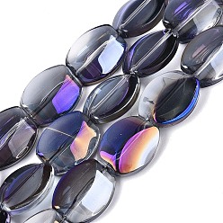 Темно-синий  Шифер Стеклянные бусины с гальваническим покрытием , с половиным покрытием, овальные, темный сланец синий, 17x14x6~6.5 мм, отверстие : 0.9~1 мм, около 36~37 шт / нитка, 23.82~24.80 дюйм (60.5~63 см)