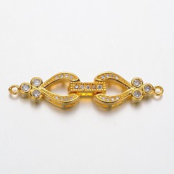 Золотой Латунные микро проложить кубического циркония раз за застежками, без свинца и без никеля , прозрачные, золотые, 43x10x5 мм, отверстие : 1 мм