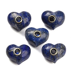 Lapis Lazuli Lapis naturels teints perles lazuli, cœur, avec des pierres précieuses en laiton pavées de zircone cubique, or, 14x17~17.5x11.5~12mm, Trou: 1.6mm