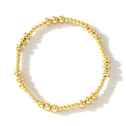 Golden Bohemia Brass Round Beaded Stretch Bracelets, Golden, 6.89 inch(17.5cm)