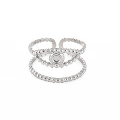 Stainless Steel Color Tarnish Resistant 304 Stainless Steel Open Pad Ring Cabochon Settings, Evil Eye with Flat Round, Stainless Steel Color, US Size 9 1/4(19.1mm), Tray: 2mm