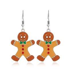 Gingerbread Man Серьги-подвески из сплава и пластика с рождественской тематикой, с эмалью, платина, Колобок, 50x24 мм
