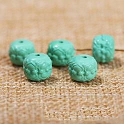 Rondelle Perles sculptées en magnésite naturelle, teint, couleur turquoise, rondelle, 9x7mm