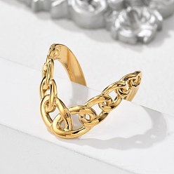 Настоящее золото 18K 304 Открытые манжетные кольца из нержавеющей стали, реальный 18 k позолоченный, 16.5 мм, внутренний диаметр: регулируемый