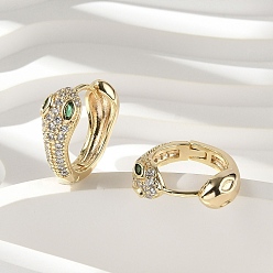 Настоящее золото 18K Серьги-кольца из латуни с прозрачным кубическим цирконием, змея, реальный 18 k позолоченный, 19.5x19.5x6.5 мм