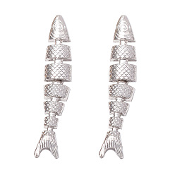 Platinum Zinc Alloy Fish Stud Earrings for Women, Platinum, 69x11mm