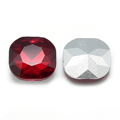 Red Pointed Back Glass Rhinestone Cabochons, Faceted, Back Plated, Square, Red, 10x10x4.5mm