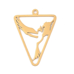 Настоящее золото 18K 201 подвески из нержавеющей стали, лазерная резка, треугольник с амулетом феникса, реальный 18 k позолоченный, 38x28x1 мм, отверстие : 2 мм