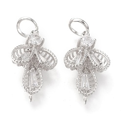 Платина Соединители латунные звенья, с прозрачным фианитом и прыжковым кольцом, долговечный, цветок, платина, 22x11x5 мм, переходное кольцо: 5x1 мм, внутренний диаметр: 4 мм