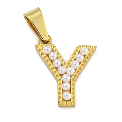Letter Y Ионное покрытие (ip) 304 подвески из нержавеющей стали, с ABS имитации жемчуга, Письмо Y, 17x14x3.5 мм, отверстие : 6x3 мм