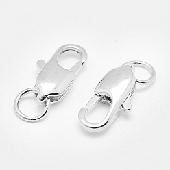 Серебро Стойки обшивки латунь когтя омара застежками, без кадмия и без свинца, серебряные, 12x6x3 мм, отверстие : 3.8 мм