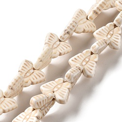 Желтая Старая Ткань  Синтетические бусины, окрашенные в бирюзовый цвет, бабочка, старое кружево, 12.5x14.5x4 мм, отверстие : 1 мм, около 34 шт / нитка, 13.98'' (35.5 см)