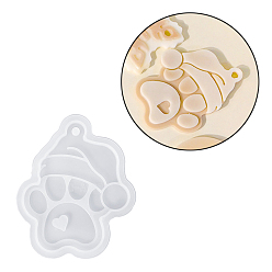 Paw Print Рождественская тема DIY силиконовые формы для подвесок, формы для литья смолы, белые, отпечаток лапы, 90x75x6 мм, отверстие : 5 мм