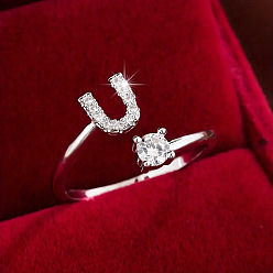 Letter U Кольца-манжеты из латуни и кубического циркония, буквы, платина, Буква U, внутренний диаметр: 17 мм