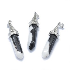 Zebra Jasper Natural Zebra Jasper Pointed Pendants, with Alloy Findings, Bullet, Platinum, 61x14.5x12.5mm, Hole: 3.5x
7.5mm