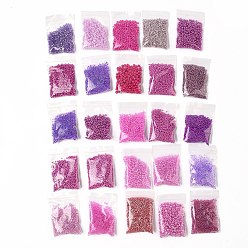 Camellia Glass Seed Beads, Round, Camellia, 2~4mm, Hole: 0.8~1.2mm, 20g/bag, 25 bags/set, 500g/set