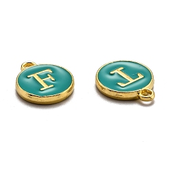 Green Initial Letter A~Z Alphabet Enamel Charms, Flat Round Disc Double Sided Charms, Golden Plated Enamelled Sequins Alloy Charms, Green, 14x12x2mm, Hole: 1.5mm, 26pcs/set