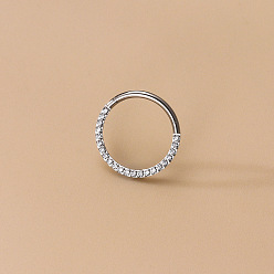 Нержавеющая Сталь Цвет F136 Серьги для хряща уха из титанового сплава с микропаве и прозрачными кубическими циркониями, серьги обруча, кольца для носа, цвет нержавеющей стали, 8 мм