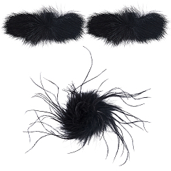 Schwarz 3Stück Nerz- und Eisenschuhschnallenclips, Schuhdekor, Schwarz, 70~200 mm