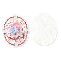 Светло-Вишневый Акриловые подвески в океанском стиле, овальные, светло-вишневый, 39x32x2.5 мм, отверстие : 2 мм